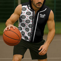 Personalized Black and White Dartboard Sleeveless Zip Hoodie Bullseye Target Design for Dart Players - Wonder Print Shop