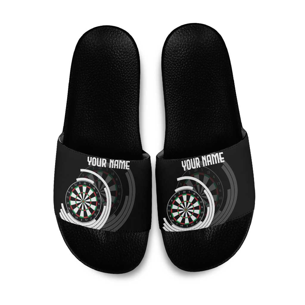 Personalized Black and White Dartboard Slide Sandals Bullseye Target Design for Dart Players - Wonder Print Shop