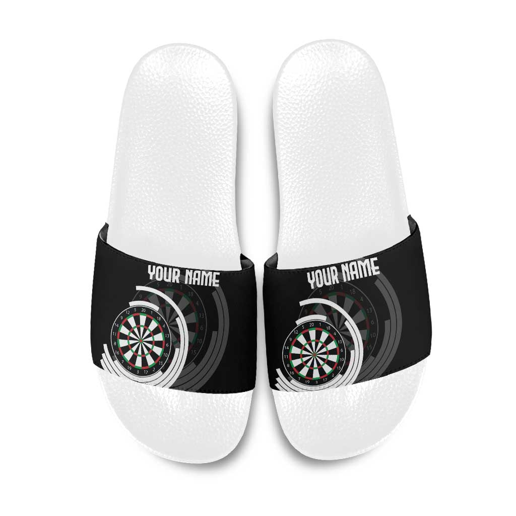 Personalized Black and White Dartboard Slide Sandals Bullseye Target Design for Dart Players - Wonder Print Shop