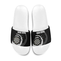 Personalized Black and White Dartboard Slide Sandals Bullseye Target Design for Dart Players - Wonder Print Shop