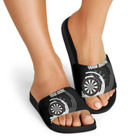 Personalized Black and White Dartboard Slide Sandals Bullseye Target Design for Dart Players - Wonder Print Shop
