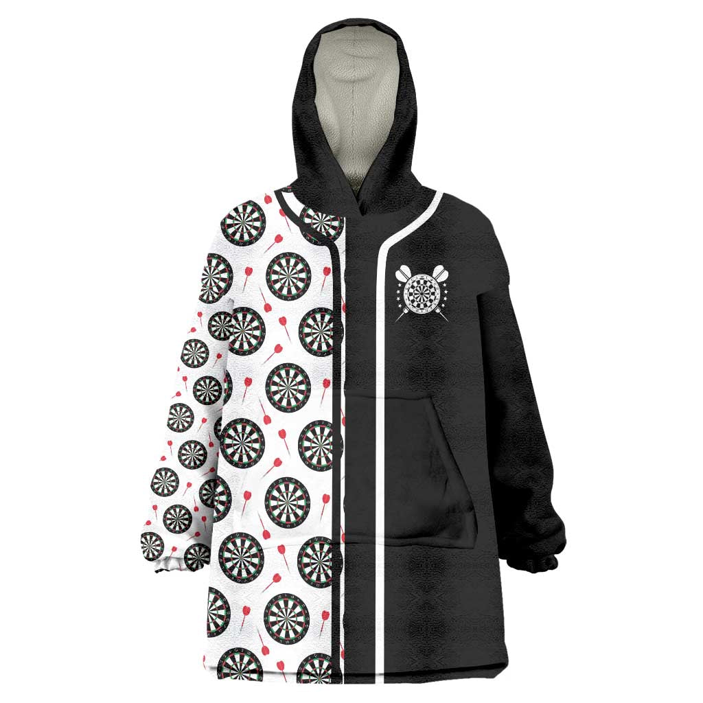 Personalized Black and White Dartboard Wearable Blanket Hoodie Bullseye Target Design for Dart Players - Wonder Print Shop