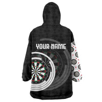 Personalized Black and White Dartboard Wearable Blanket Hoodie Bullseye Target Design for Dart Players - Wonder Print Shop