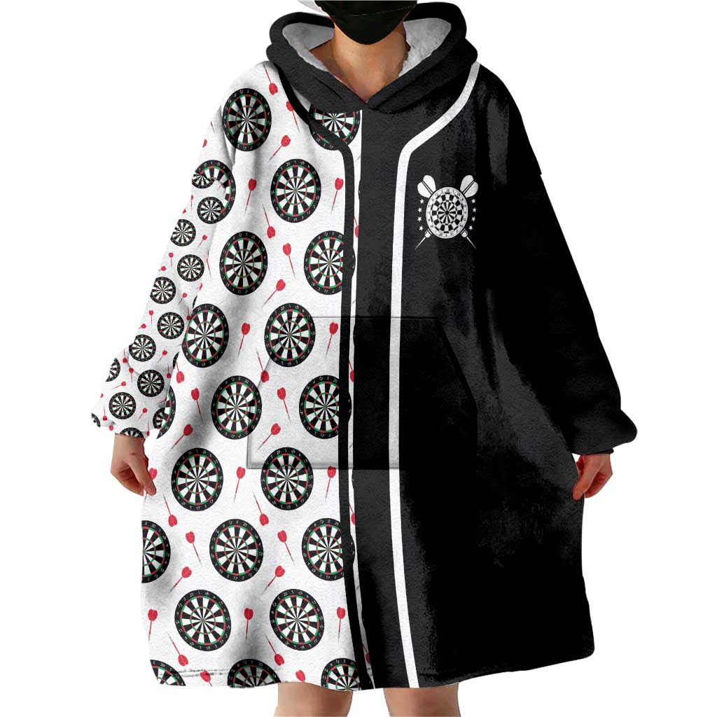 Personalized Black and White Dartboard Wearable Blanket Hoodie Bullseye Target Design for Dart Players - Wonder Print Shop