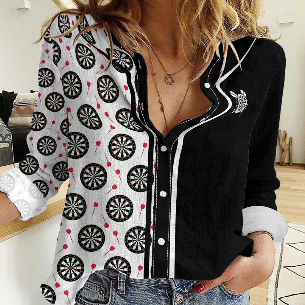Personalized Black and White Dartboard Women Casual Shirt Bullseye Target Design for Dart Players - Wonder Print Shop
