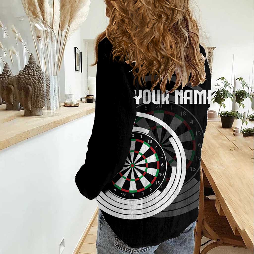 Personalized Black and White Dartboard Women Casual Shirt Bullseye Target Design for Dart Players - Wonder Print Shop