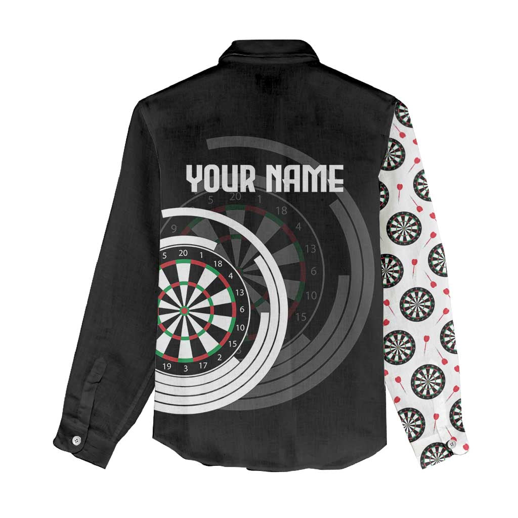 Personalized Black and White Dartboard Women Casual Shirt Bullseye Target Design for Dart Players - Wonder Print Shop