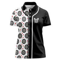 Personalized Black and White Dartboard Women Polo Shirt Bullseye Target Design for Dart Players - Wonder Print Shop