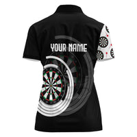 Personalized Black and White Dartboard Women Polo Shirt Bullseye Target Design for Dart Players - Wonder Print Shop
