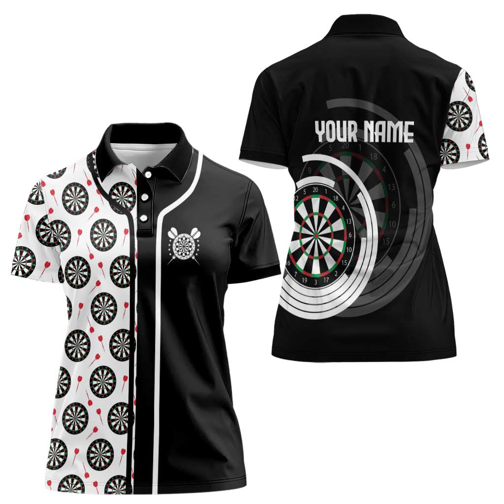 Personalized Black and White Dartboard Women Polo Shirt Bullseye Target Design for Dart Players - Wonder Print Shop