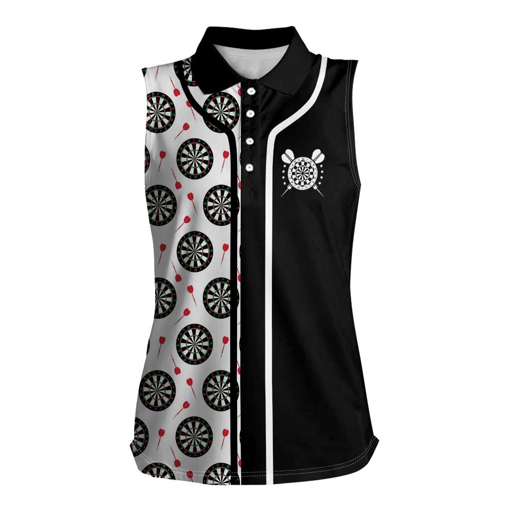 Personalized Black and White Dartboard Women Sleeveless Polo Shirt Bullseye Target Design for Dart Players - Wonder Print Shop