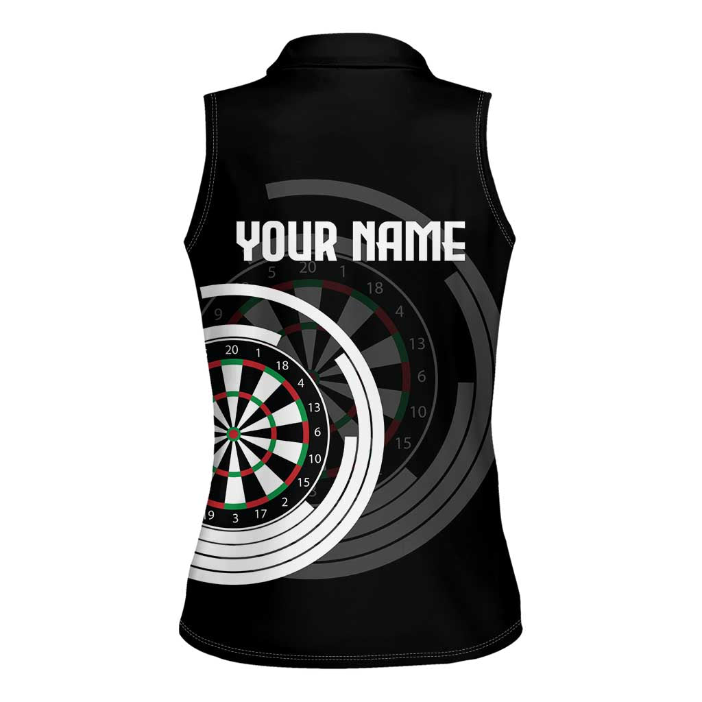 Personalized Black and White Dartboard Women Sleeveless Polo Shirt Bullseye Target Design for Dart Players - Wonder Print Shop