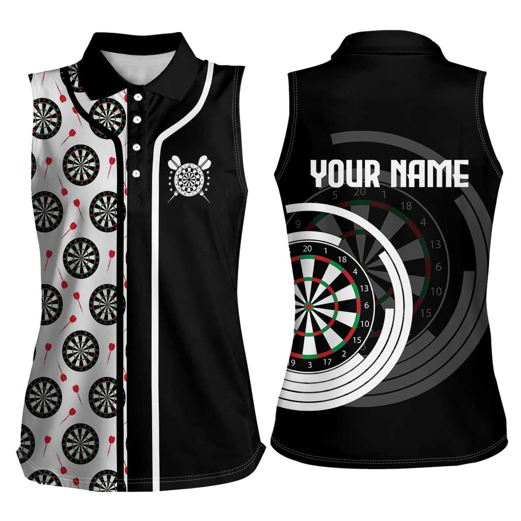 Personalized Black and White Dartboard Women Sleeveless Polo Shirt Bullseye Target Design for Dart Players - Wonder Print Shop