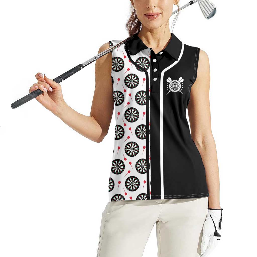 Personalized Black and White Dartboard Women Sleeveless Polo Shirt Bullseye Target Design for Dart Players - Wonder Print Shop