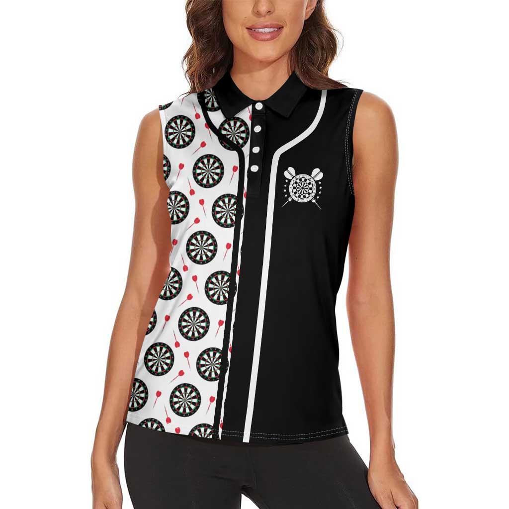 Personalized Black and White Dartboard Women Sleeveless Polo Shirt Bullseye Target Design for Dart Players - Wonder Print Shop