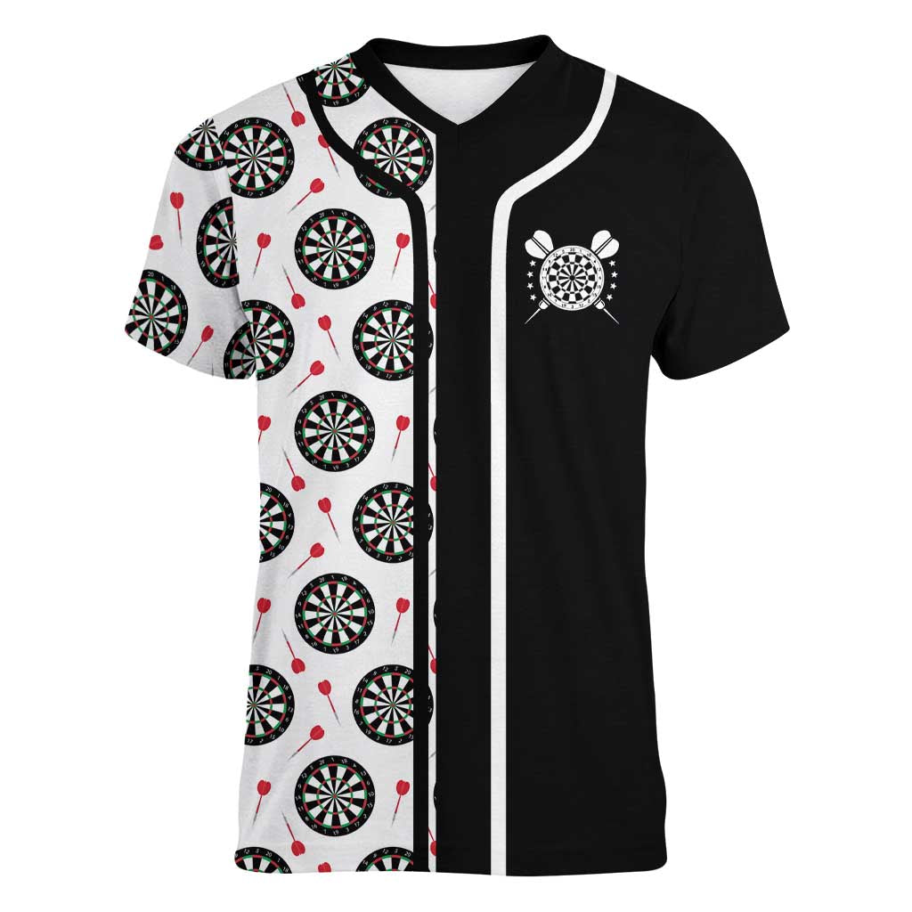 Personalized Black and White Dartboard Women V-Neck T-Shirt Bullseye Target Design for Dart Players - Wonder Print Shop