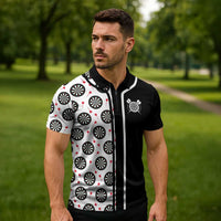 Personalized Black and White Dartboard Zipper Polo Shirt Bullseye Target Design for Dart Players - Wonder Print Shop