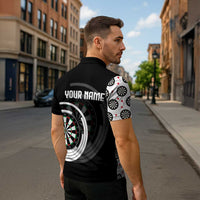 Personalized Black and White Dartboard Zipper Polo Shirt Bullseye Target Design for Dart Players - Wonder Print Shop