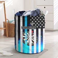 Personalized Blue Flame American Flag Dart Laundry Basket Patriotic Dartboard Design - Wonder Print Shop