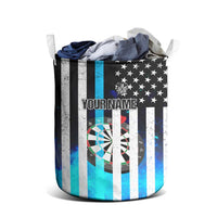 Personalized Blue Flame American Flag Dart Laundry Basket Patriotic Dartboard Design - Wonder Print Shop