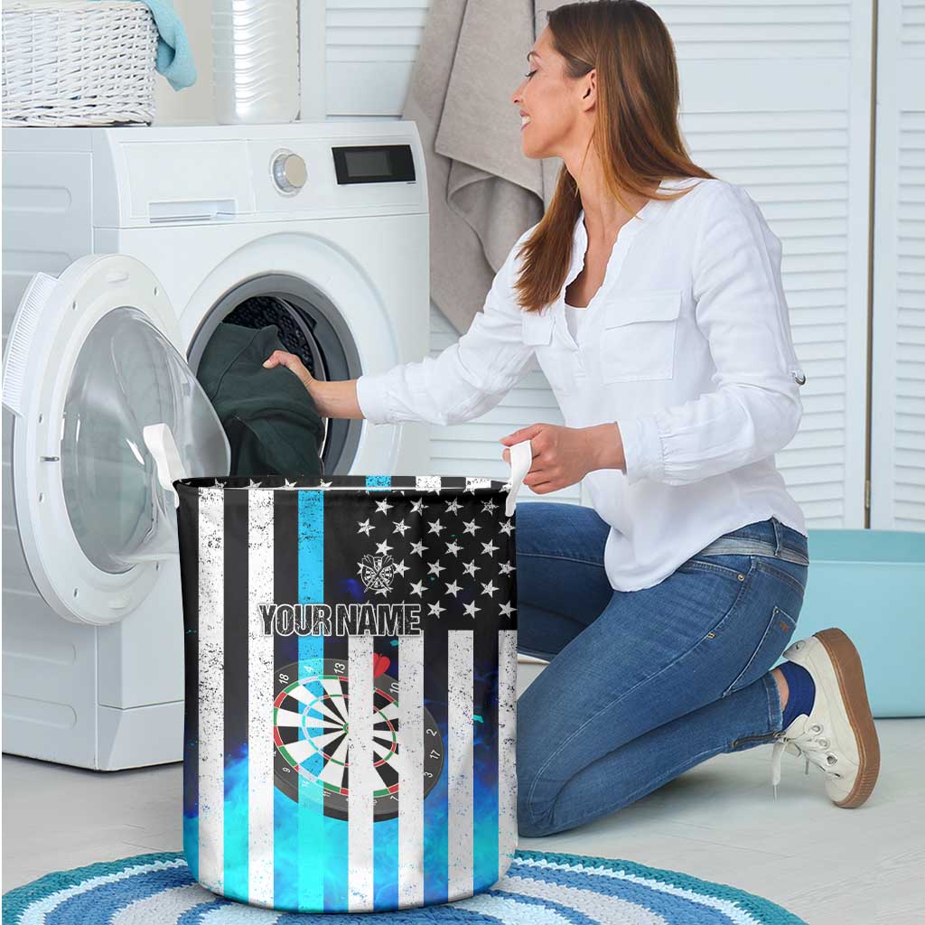 Personalized Blue Flame American Flag Dart Laundry Basket Patriotic Dartboard Design - Wonder Print Shop