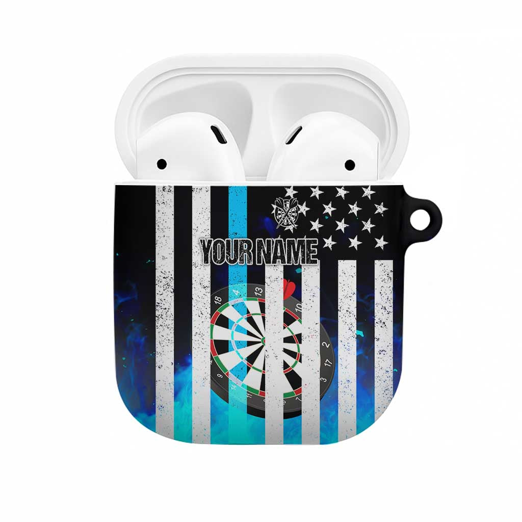 Personalized Blue Flame American Flag Dart AirPods Case Patriotic Dartboard Design - Wonder Print Shop