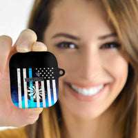 Personalized Blue Flame American Flag Dart AirPods Case Patriotic Dartboard Design - Wonder Print Shop