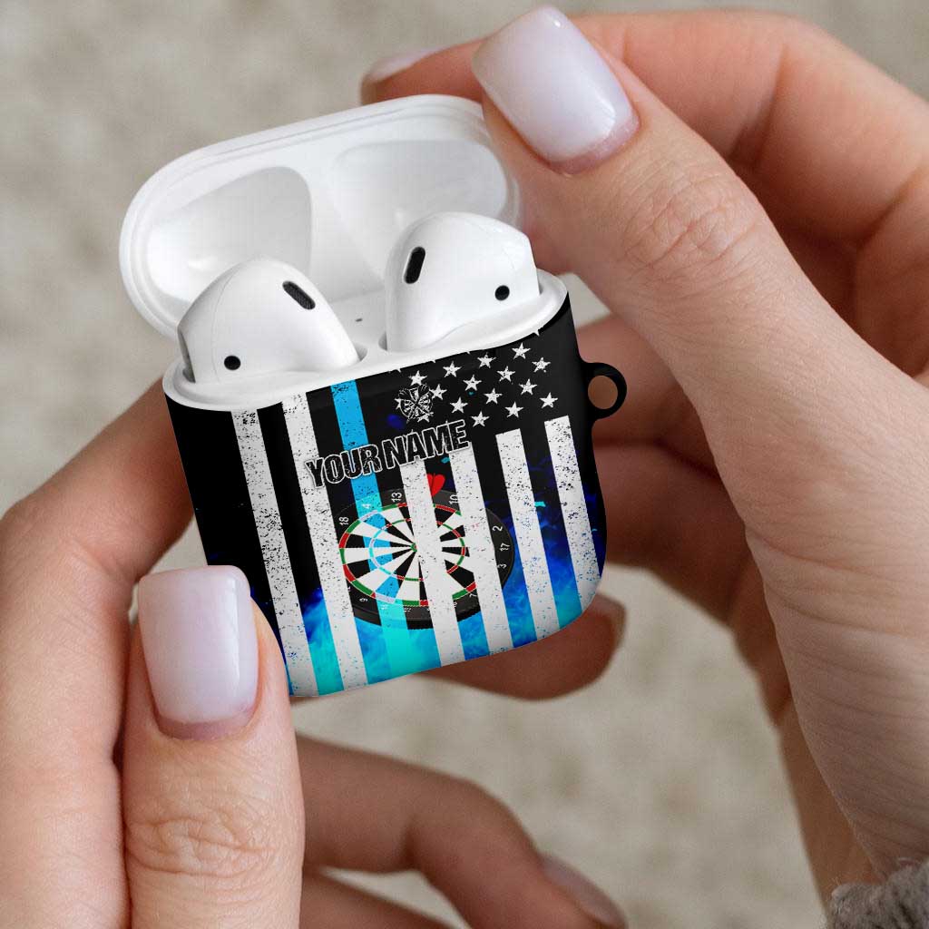 Personalized Blue Flame American Flag Dart AirPods Case Patriotic Dartboard Design - Wonder Print Shop