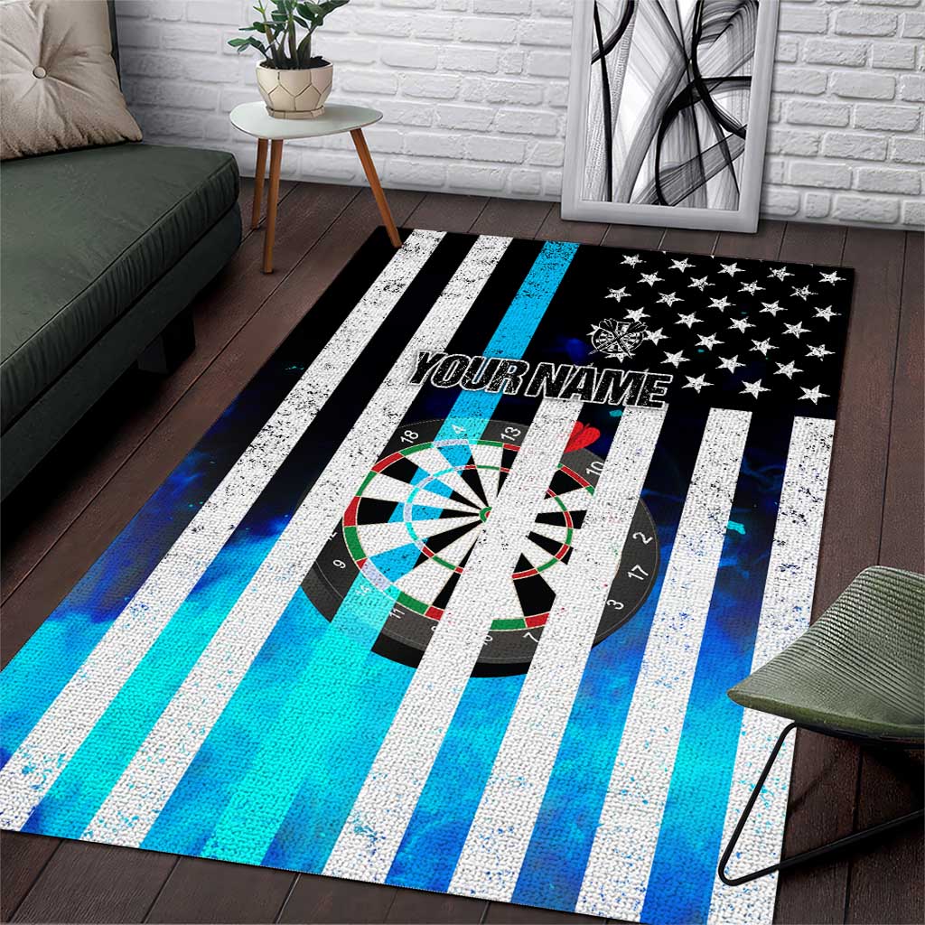 Personalized Blue Flame American Flag Dart Area Rug Patriotic Dartboard Design - Wonder Print Shop