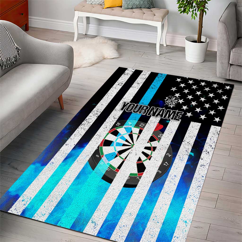 Personalized Blue Flame American Flag Dart Area Rug Patriotic Dartboard Design - Wonder Print Shop