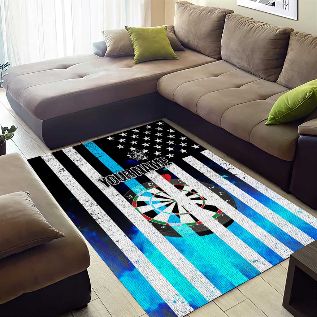 Personalized Blue Flame American Flag Dart Area Rug Patriotic Dartboard Design - Wonder Print Shop