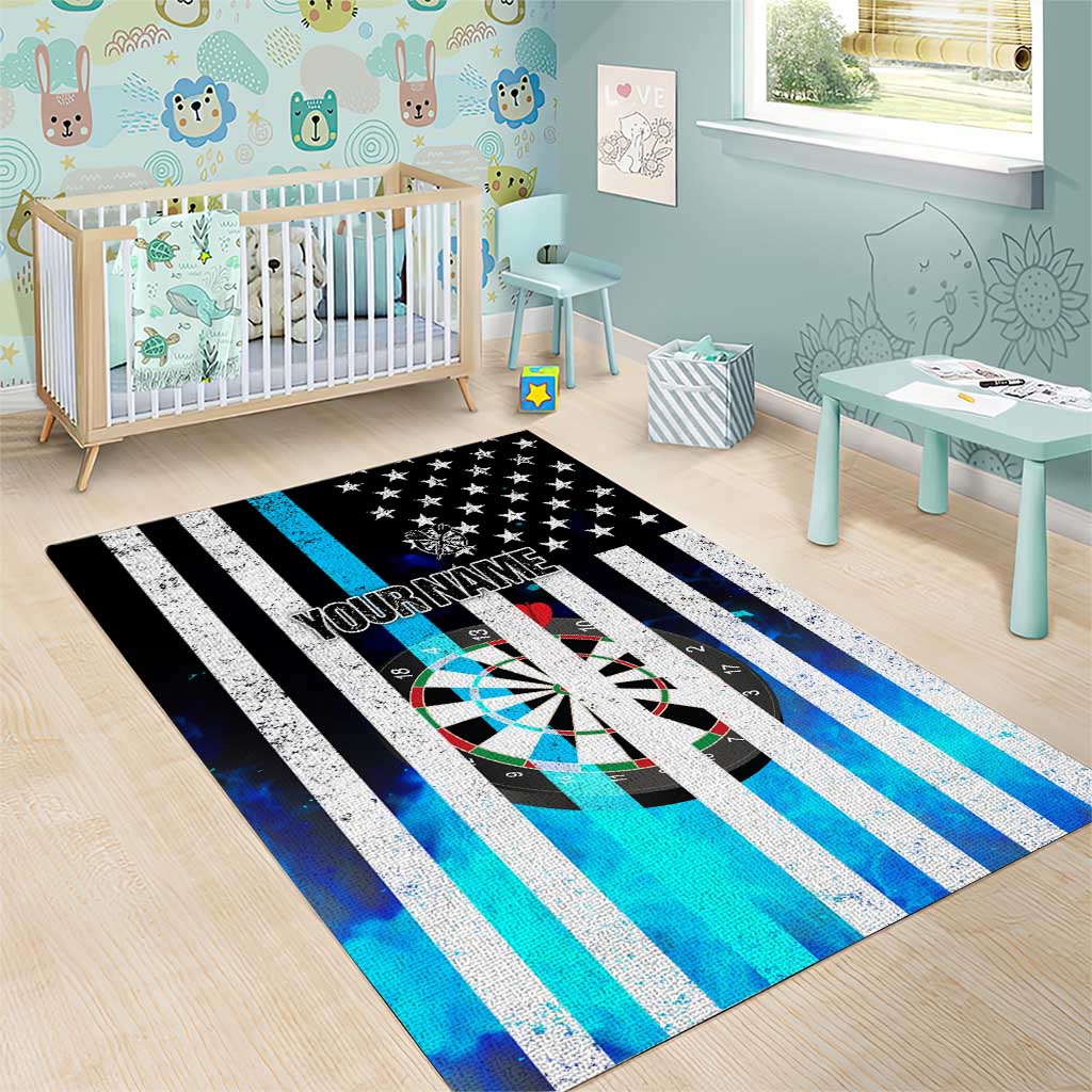 Personalized Blue Flame American Flag Dart Area Rug Patriotic Dartboard Design - Wonder Print Shop
