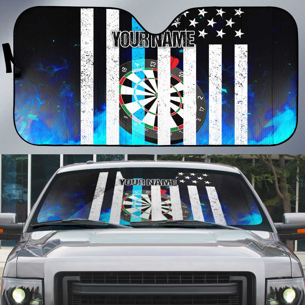 Personalized Blue Flame American Flag Dart Auto Sun Shade Patriotic Dartboard Design - Wonder Print Shop