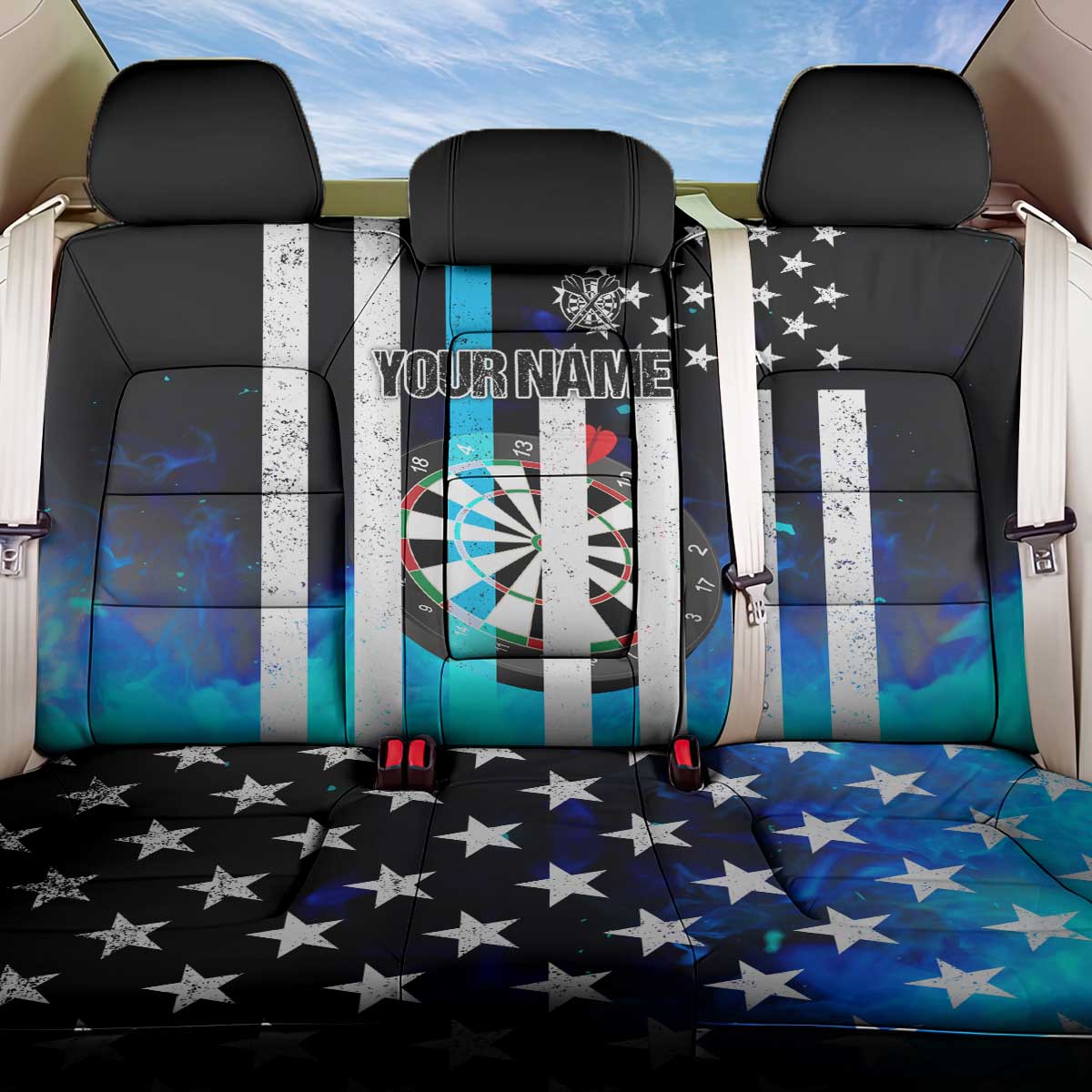 Personalized Blue Flame American Flag Dart Back Car Seat Cover Patriotic Dartboard Design - Wonder Print Shop