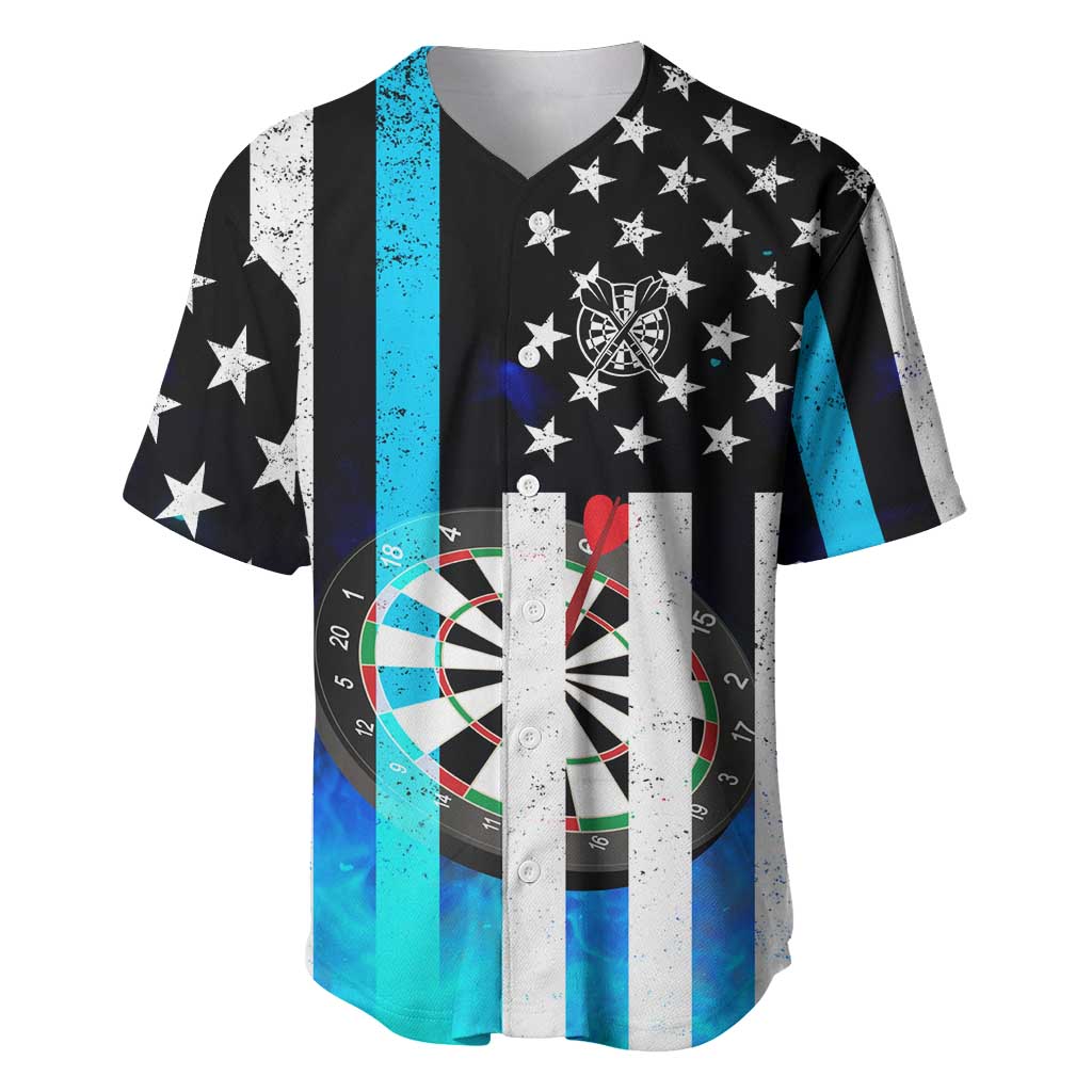Personalized Blue Flame American Flag Dart Baseball Jersey Patriotic Dartboard Design - Wonder Print Shop
