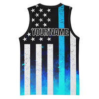Personalized Blue Flame American Flag Dart Basketball Jersey Patriotic Dartboard Design - Wonder Print Shop