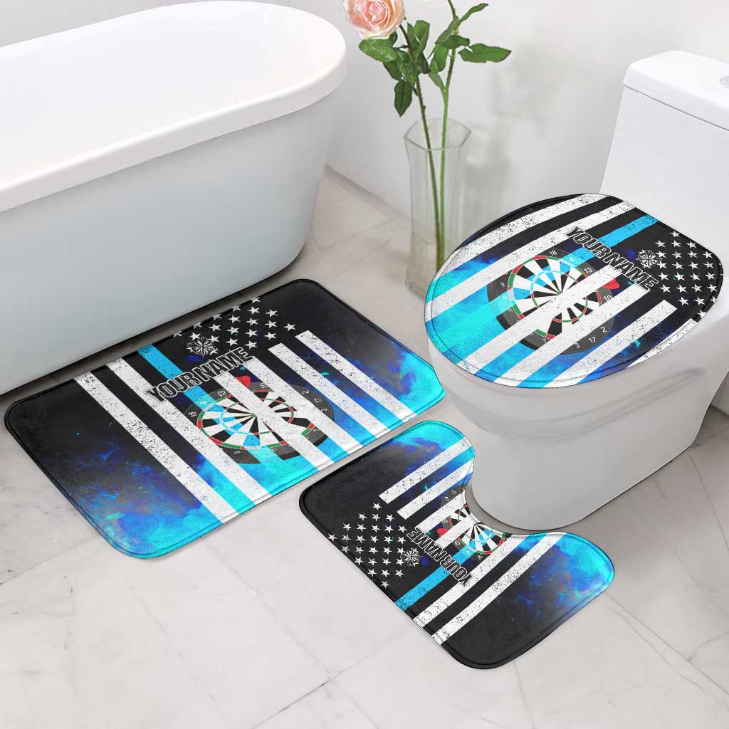 Personalized Blue Flame American Flag Dart Bathroom Set Patriotic Dartboard Design - Wonder Print Shop