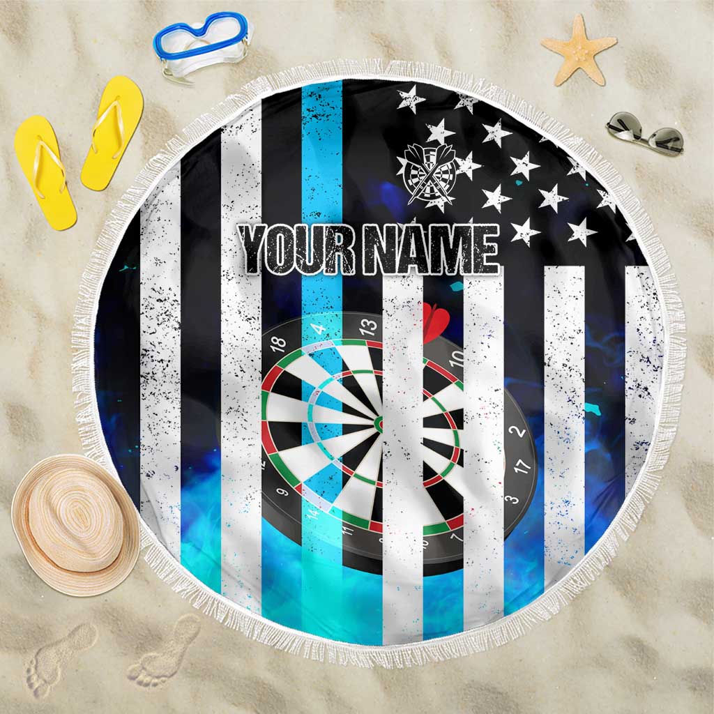 Personalized Blue Flame American Flag Dart Beach Blanket Patriotic Dartboard Design - Wonder Print Shop