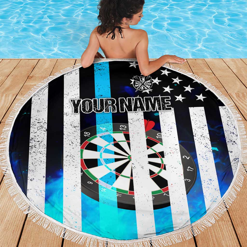 Personalized Blue Flame American Flag Dart Beach Blanket Patriotic Dartboard Design - Wonder Print Shop
