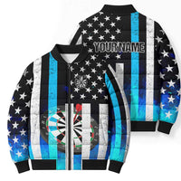 Personalized Blue Flame American Flag Dart Bomber Puffer Jacket Patriotic Dartboard Design - Wonder Print Shop