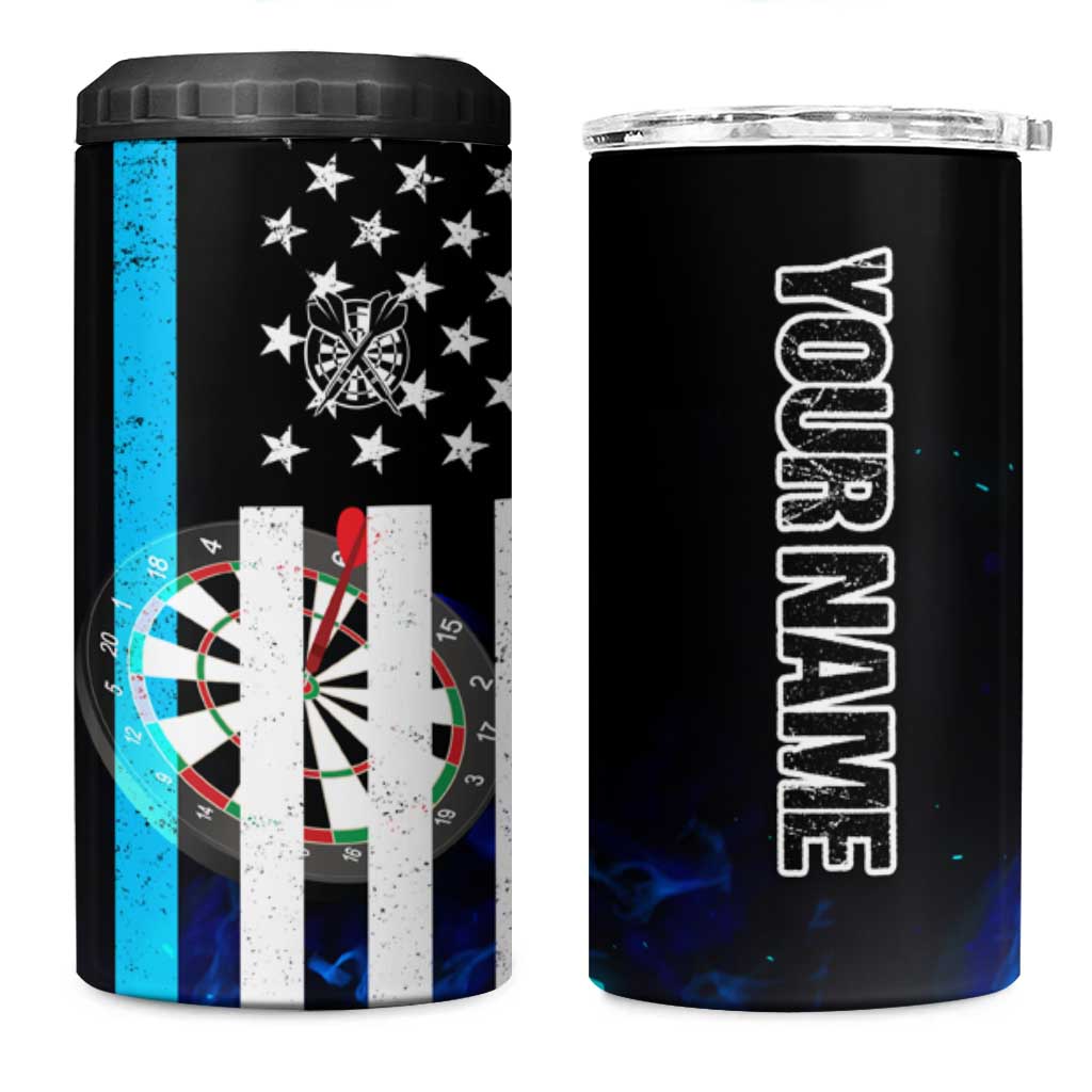 Personalized Blue Flame American Flag Dart 4 in 1 Can Cooler Tumbler Patriotic Dartboard Design - Wonder Print Shop