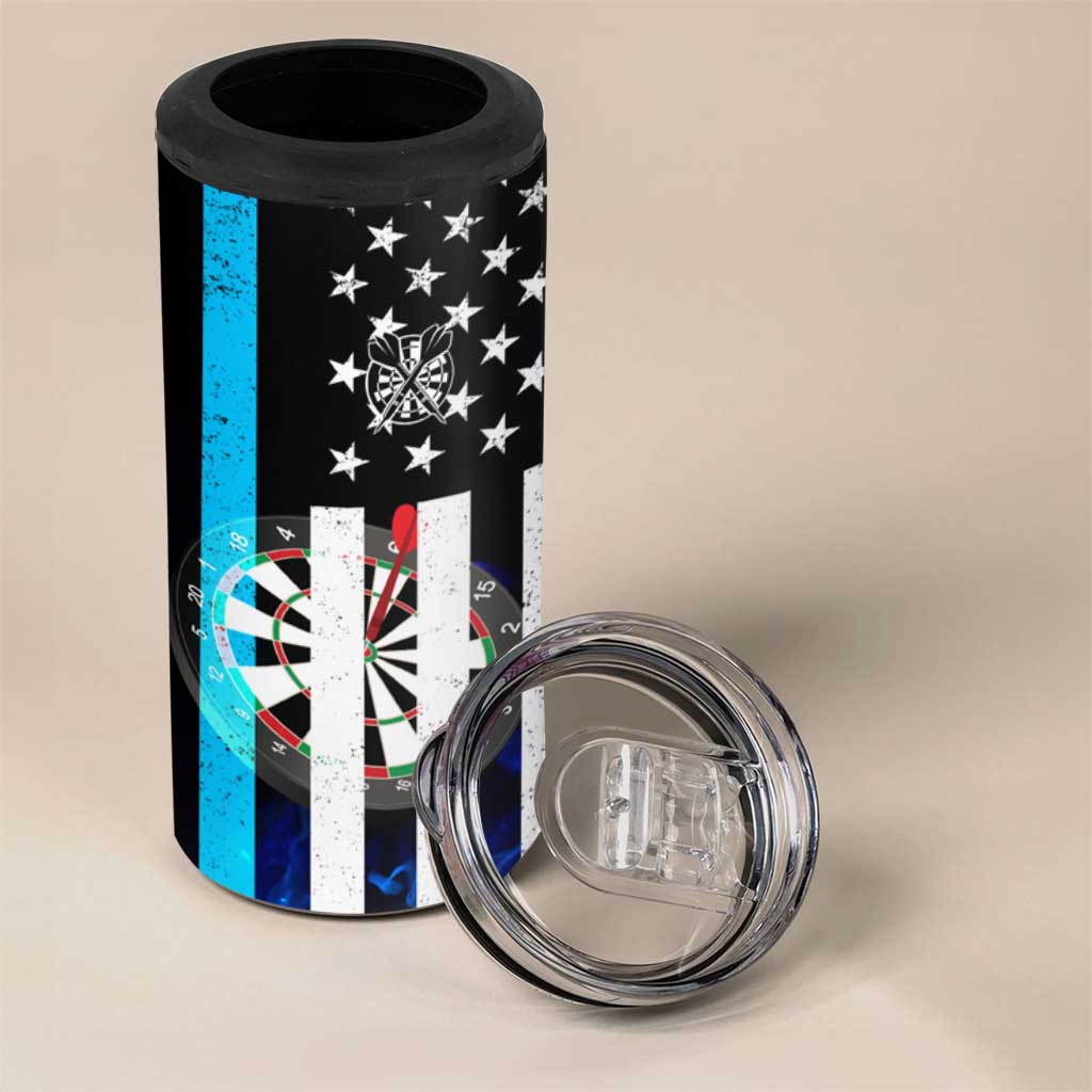 Personalized Blue Flame American Flag Dart 4 in 1 Can Cooler Tumbler Patriotic Dartboard Design - Wonder Print Shop