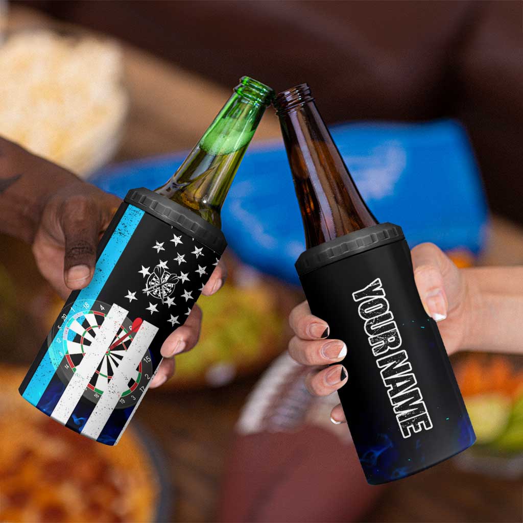 Personalized Blue Flame American Flag Dart 4 in 1 Can Cooler Tumbler Patriotic Dartboard Design - Wonder Print Shop