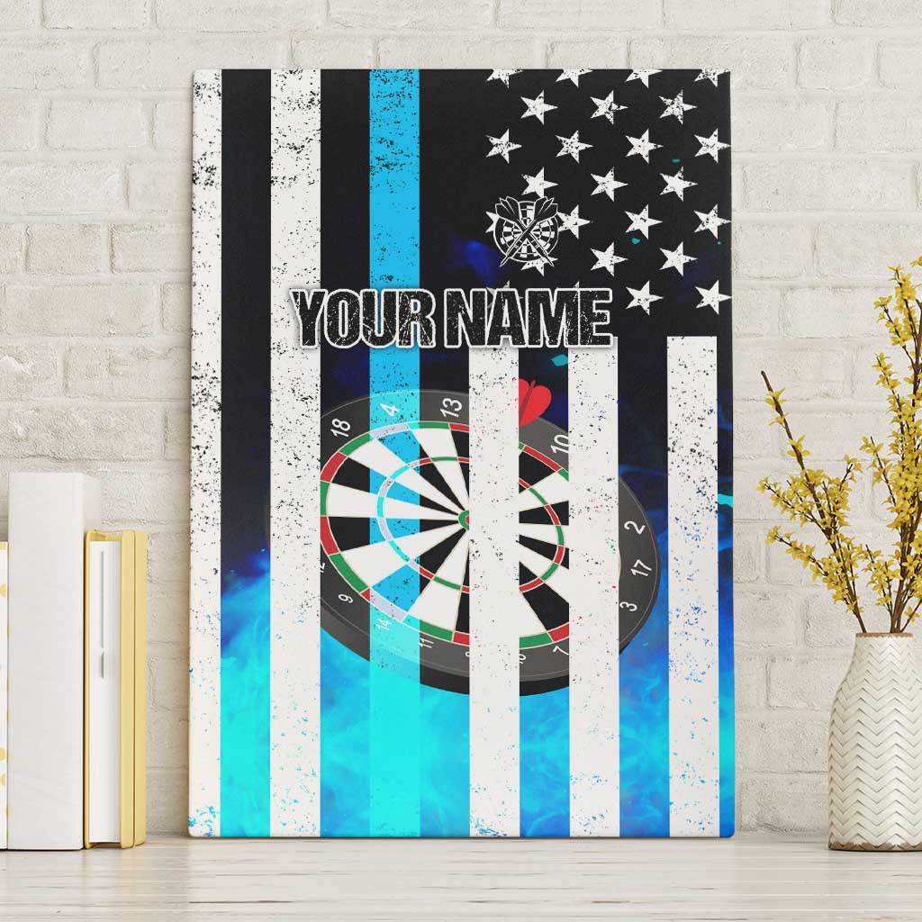Personalized Blue Flame American Flag Dart Canvas Wall Art Patriotic Dartboard Design - Wonder Print Shop