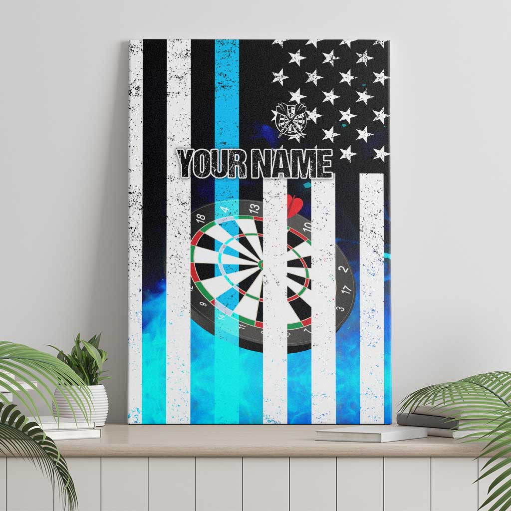 Personalized Blue Flame American Flag Dart Canvas Wall Art Patriotic Dartboard Design - Wonder Print Shop