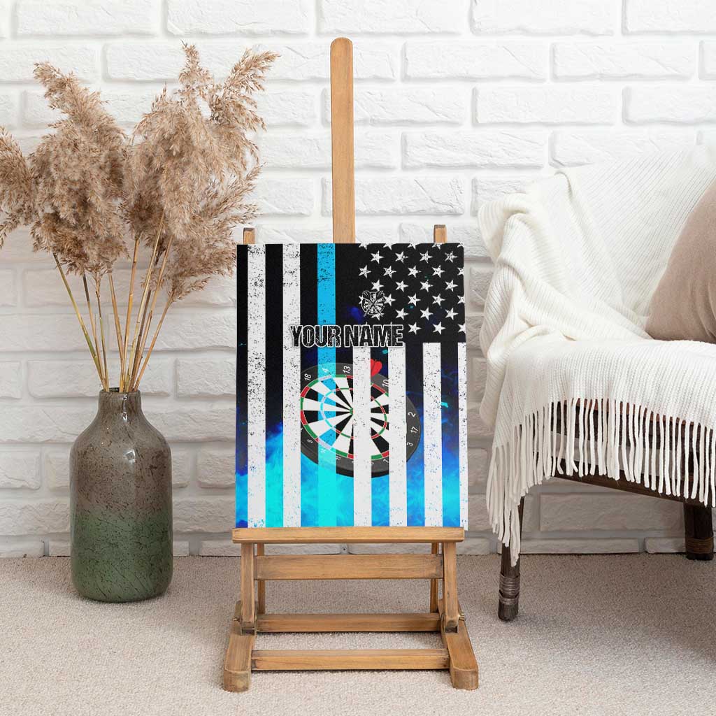 Personalized Blue Flame American Flag Dart Canvas Wall Art Patriotic Dartboard Design - Wonder Print Shop