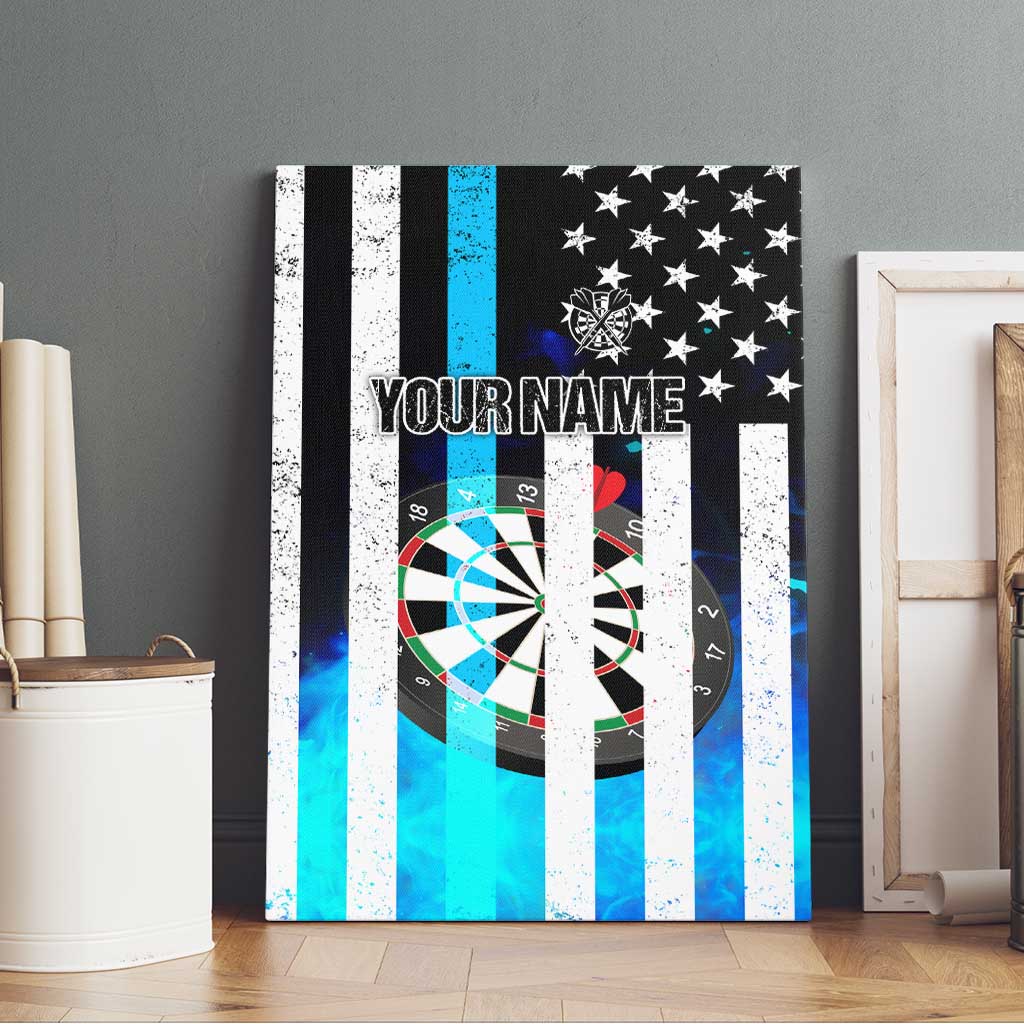 Personalized Blue Flame American Flag Dart Canvas Wall Art Patriotic Dartboard Design - Wonder Print Shop