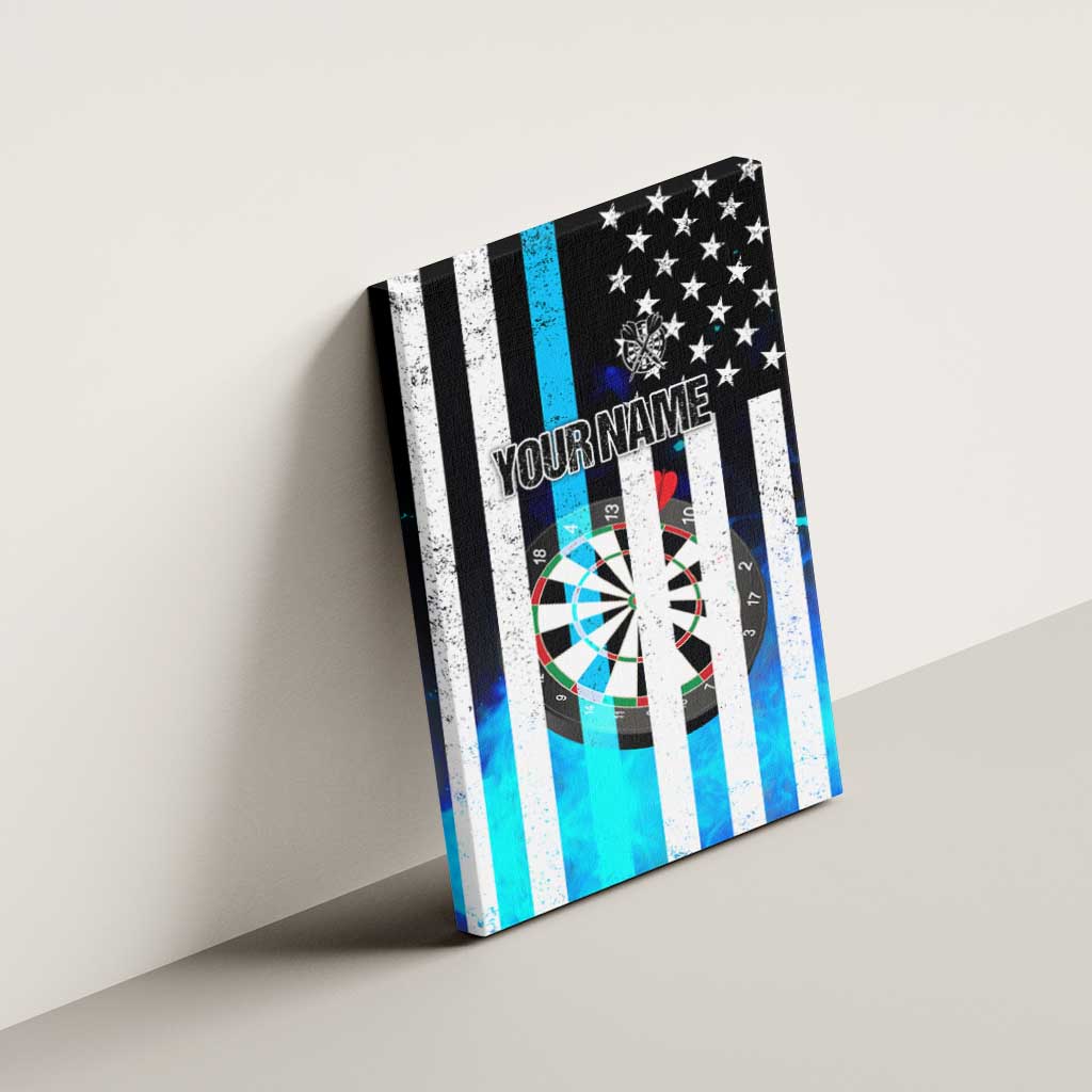 Personalized Blue Flame American Flag Dart Canvas Wall Art Patriotic Dartboard Design - Wonder Print Shop
