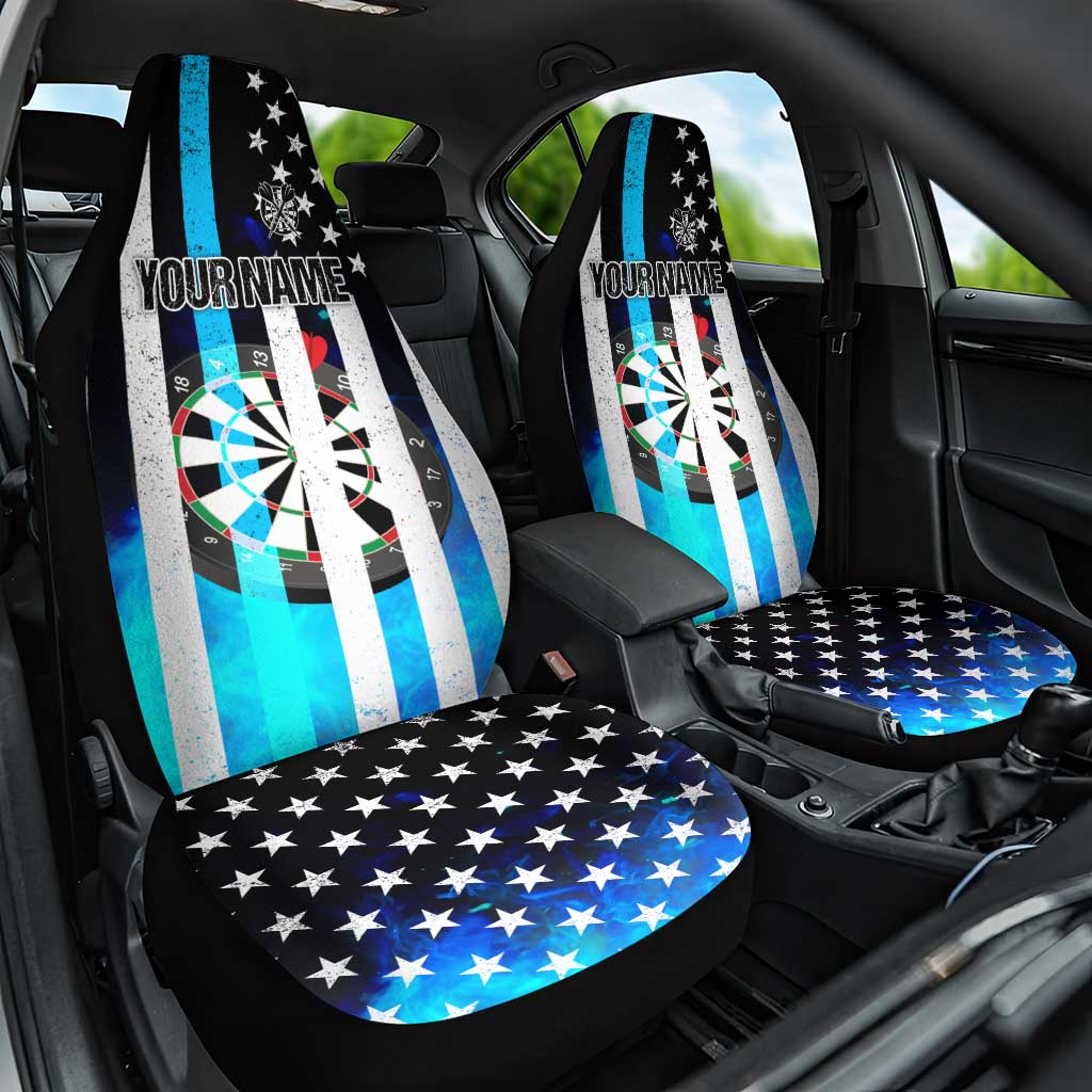 Personalized Blue Flame American Flag Dart Car Seat Cover Patriotic Dartboard Design - Wonder Print Shop