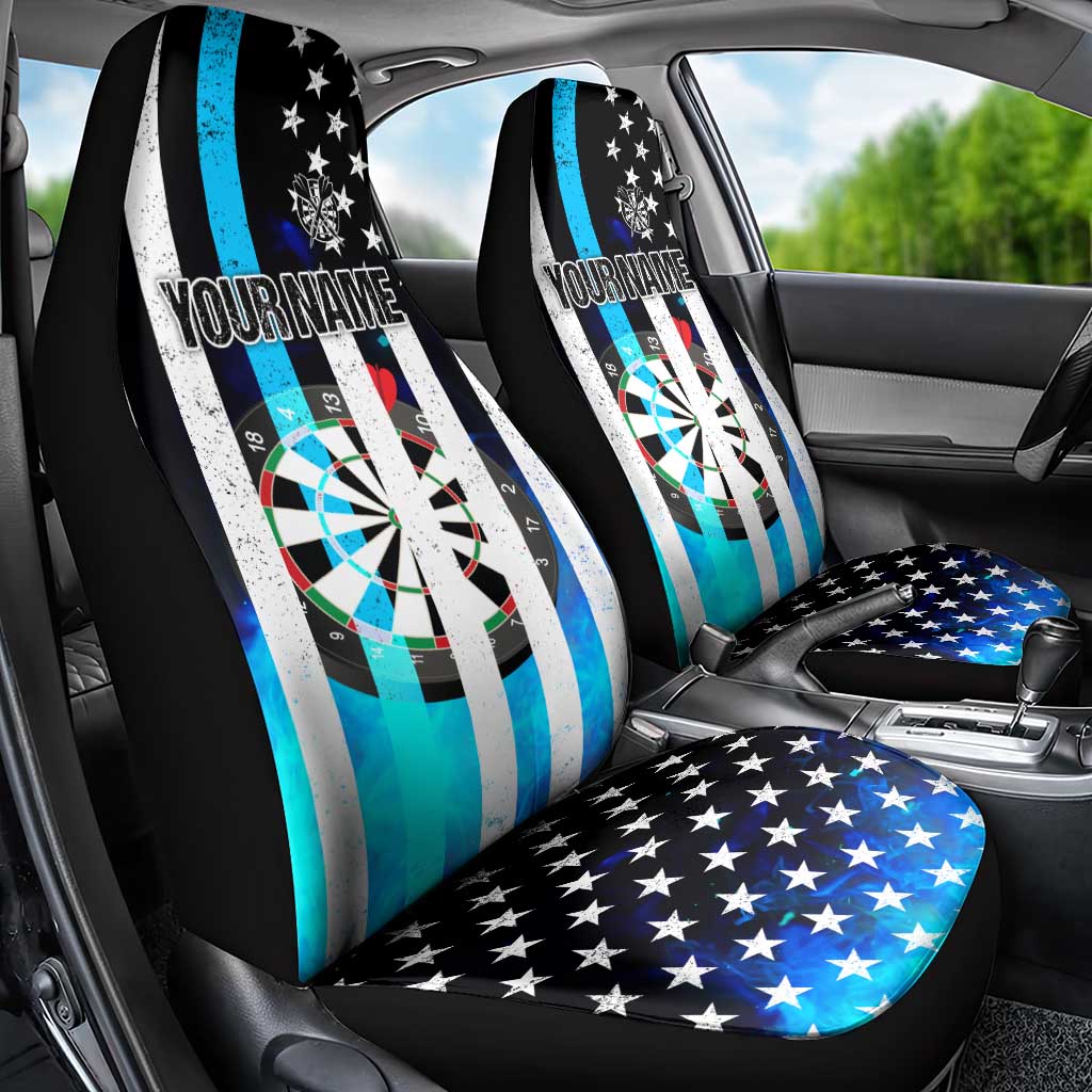 Personalized Blue Flame American Flag Dart Car Seat Cover Patriotic Dartboard Design - Wonder Print Shop